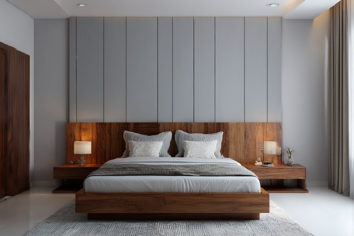 Serene Master Bedroom with Full-Height Upholstered Cushion Headboard #11
